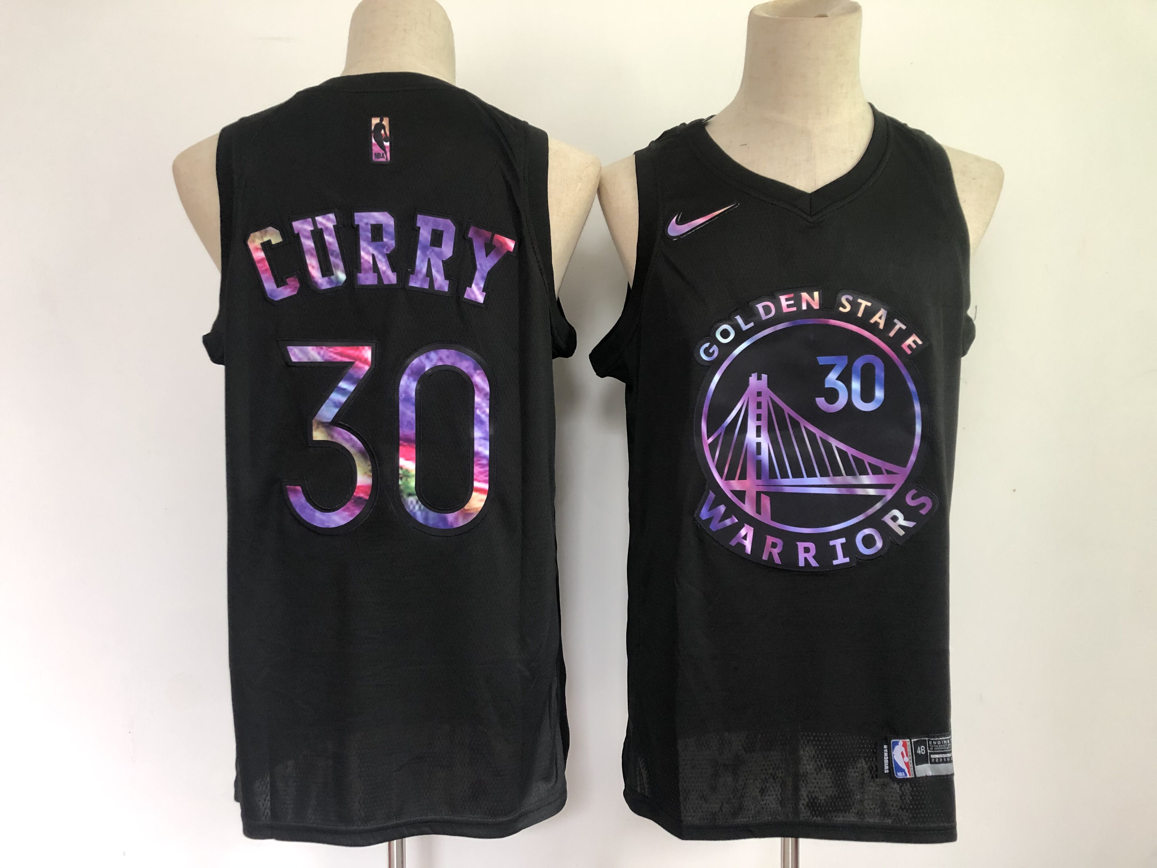 Men Golden State Warriors 30 Curry Black Nike Limited Rainbow version 2021 NBA Jerseys